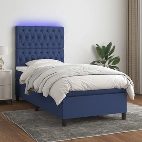Κρεβάτι Boxspring με Στρώμα &amp; LED Μπλε 80x200 εκ. Υφασμάτινο