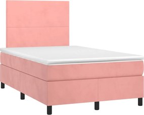 vidaXL Κρεβάτι Boxspring με Στρώμα Ροζ 120x200 εκ. Βελούδινο