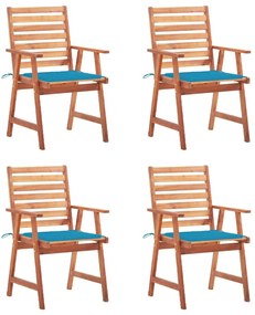 Καρέκλες Τραπεζαρίας Εξ. Χώρου 4 τεμ. Ξύλο Ακακίας με Μαξιλάρια - Μπλε