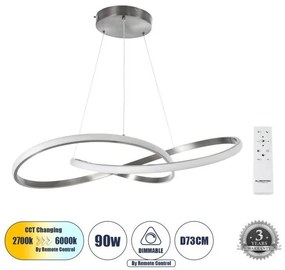 DEXTER 60915 Κρεμαστό Φωτιστικό Οροφής Design LED CCT 90W 10080lm 300° AC 220-240V-Εναλλαγή Φωτισμού μέσω Τηλεχειρι Globostar 60915 Ασημί