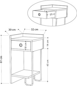 Κομοδίνο Sirius Megapap αριστερό χρώμα λευκό 32x30x61εκ.