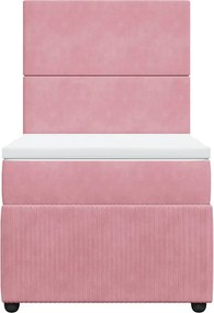 vidaXL Κρεβάτι Boxspring με Στρώμα Ροζ 90x200 εκ. Βελούδινο