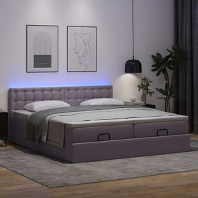 VidaXL Οθωμανικό κρεβάτι με στρώματα & LEDs Γκρι Faux Leather