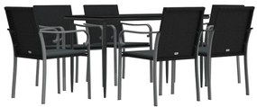 vidaXL Σετ Τραπεζαρίας Κήπου 7 τεμ. Συνθ. Ρατάν / Ατσάλι με Μαξιλάρια