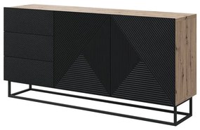 Μπουφές Soho, με 3 συρτάρια, μαύρο ματ με δρύς 167x81x43cm-BOG9514