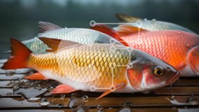 Σετ των 2 Intra Συλλεκτικό Ξύλινο Παζλ Plywood 4mm - Πολύχρωμα ψάρια σε ξύλινη επιφάνεια Σε Ξύλινο Κουτί - Διαστάσεις: 10x10 cm – 25 κομμάτια