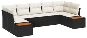 vidaXL Σετ Καναπέ Κήπου με μαξιλάρι 7 pcs Μαύρο και Κρέμα Πολυρατάν