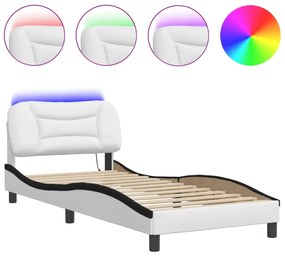 vidaXL Πλαίσιο Κρεβατιού με LED Λευκό/Μαύρο 80x200εκ Συνθετικό Δέρμα