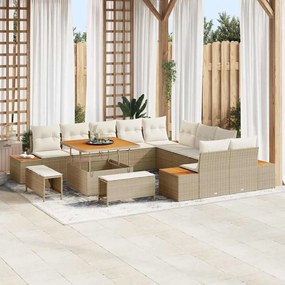 vidaXL Σετ Καναπέ Κήπου με μαξιλάρι 13 pcs Μπεζ Πολυ ράταν