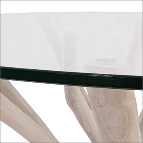Στρογγυλό  Γυάλινο Τραπέζι με ξύλινη βάση 110x110