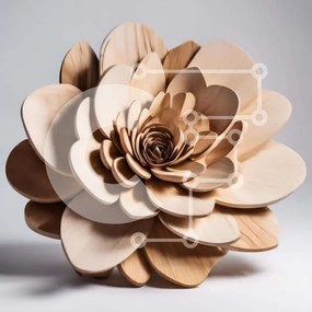 Intra Συλλεκτικό Ξύλινο Παζλ Plywood  4mm - Ξύλινο γλυπτό λουλουδιών σε λευκή επιφάνεια Σε Ξύλινο Κουτί - Διαστάσεις: 10x10 cm – 25 κομμάτια
