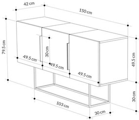Μπουφές Estella φυσικό-καρυδί 150x42x79.5εκ 150x42x79.5 εκ.