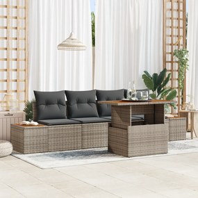 vidaXL σετ κήπου 5 τεμαχίων  με μαξιλάρια γκρι πολυκαρβονικό ρατάν ακακία