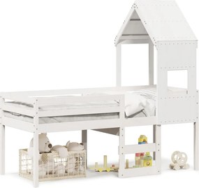 vidaXL Κρεβάτι Υπερυψωμένο με Οροφή Λευκό 90x190 εκ. Μασίφ Ξύλο Πεύκου