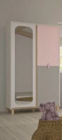 Lucia ντουλάπα με 2 πόρτες και καθρέφτη 94x58x185εκ. Λευκό / Ροζ / Γκρι
