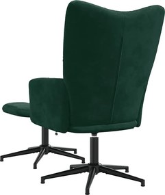 vidaXL Πολυθρόνα Relax Σκούρο Πράσινο Βελούδινη με Σκαμπό