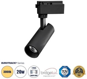 60805 Μονοφασικό Bridgelux COB LED Μαύρο Φωτιστικό Σποτ Ράγας 10W 230V 1200lm 30° Θερμό Λευκό 3000k Globostar-60805-Μαύρο 60805