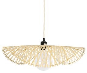 GloboStar® MELEMELE 01840 Boho Κρεμαστό Φωτιστικό Οροφής Μονόφωτο 1 x E27 AC220-240V IP20 - Φ50 x Υ7cm - Μπεζ Ξύλινο Μπαμπού Πλέγμα - 5 Χρόνια Εγγύηση