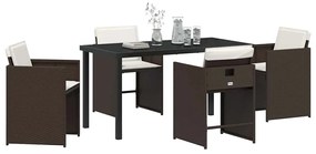 vidaXL Σέτ φαγητού για κήπο με μαξιλάρι 5 pcs Καφέ Πολυ ράταν
