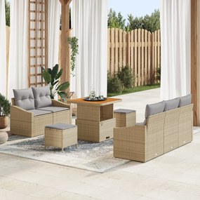 vidaXL Set κήπου  8 τεμαχίων με μαξιλάρια, μπεζ πολυράττανα.