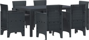 vidaXL Σέτ φαγητού για κήπο 7 τμχ. Ανθρακί Rattan Polt