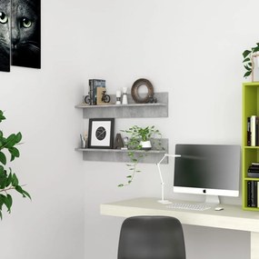 vidaXL Ραφιέρες Τοίχου 2 τεμ. Γκρι Σκυροδ. 80x11,5x18 εκ. Μοριοσανίδα