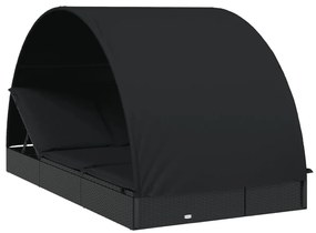 vidaXL Ξαπλώστρα 2 Ατόμων Στρογγ Οροφή Μαύρη 211x112x140εκ Συνθ. Ρατάν