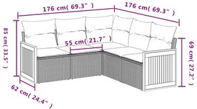 vidaXL Σετ Καναπέ Κήπου 5 Τεμαχίων Μαύρο Συνθετικό Ρατάν με Μαξιλάρια