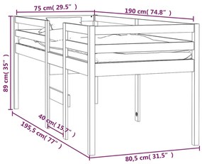 ΚΡΕΒΑΤΙ ΥΠΕΡΥΨΩΜΕΝΟ ΛΕΥΚΟ 75X190 ΕΚ. ΑΠΟ ΜΑΣΙΦ ΞΥΛΟ ΠΕΥΚΟΥ 821620