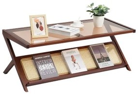 VEVOR Rattan Coffee Table Z-Shaped Rattan Coffee Table 1-Tier for Living Room