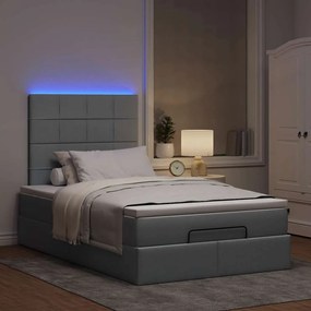 vidaXL Οθωμανικό κρεβάτι με στρώμα & LEDs Ανοιχτό γκρι Ύφασμα
