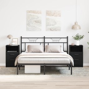 vidaXL Κομοδίνα 2 τμχ Μαύρο Οξιά 40x35x65 εκ Επεξεργασμένο ξύλο
