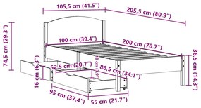 Σκελετός Κρεβατιού Χωρίς Στρώμα Λευκό 100x200 εκ. Μασίφ Πεύκο - Λευκό