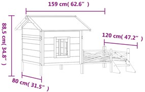 Σπίτι Σκύλου Μόκα 159 x 120 x 88,5 εκ. από Μασίφ Ξύλο Πεύκου - Καφέ