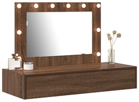 vidaXL Τραπέζι Μακιγιάζ Τοίχου με Φώτα LED Καστανό Δρυ