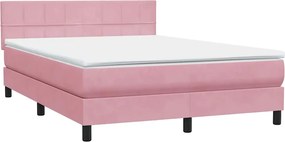 vidaXL Box Spring κρεβάτι με στρώμα ροζ 140x220 cm Βελούδινο