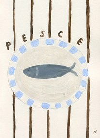 Πόστερ Pesce - Μπεζ Καφέ Γαλάζιο 30 x 40 cm THE POSTER CLUB