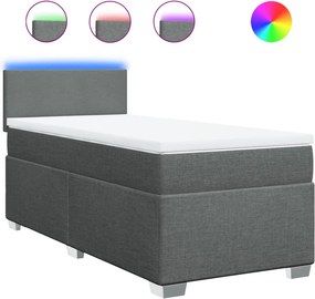 vidaXL Κρεβάτι Boxspring με Στρώμα Σκούρο Γκρι 90x200 εκ. Υφασμάτινο