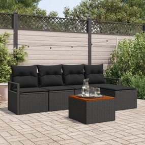vidaXL Σετ Καναπέ Κήπου 6 pcs Μαύρο Μεγάλο Ρατάν