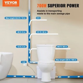 VEVOR Macerating Toilet System with 700W Pump Upflush Toilet For Basement