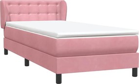 vidaXL Box Spring κρεβάτι με στρώμα ροζ 90x210 εκ. Βελούδινο
