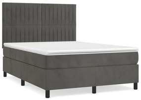 vidaXL Κρεβάτι Boxspring με Στρώμα Σκούρο Γκρι 140x190 εκ. Βελούδινο