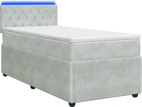 vidaXL Κρεβάτι Box Spring με Στρώμα και LED Ανοιχτό γκρι 90 x 190 cm