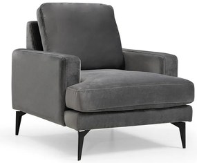 Πολυθρόνα Fortune pakoworld βελούδο ανθρακί-μαύρο 80x90x88εκ