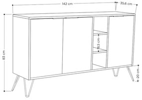 Artekko Clara Μπουφές MDF/Μέταλλο Γκρι/Καφέ (145x40x82)cm