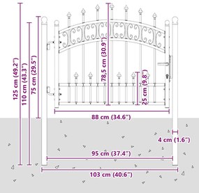 vidaXL Πύλη Φράχτη με Στρογγυλή Κορυφή Γκρι 103 x 75 εκ. Ατσάλι