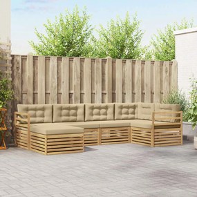 vidaXL Σειρά Καναπέ Εξωτερικού 6 pcs Λευκό και Μπεζ Πολυεστέρας