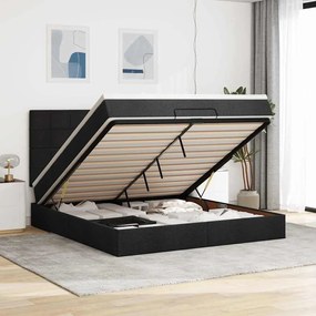 vidaXL Οθωμανικό κρεβάτι με στρώμα Μαύρο 180x200cm Ύφασμα