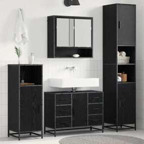 vidaXL Σετ Επίπλων Μπάνιου με ράφι 4 pcs Μαύρη Οξυά Επεξεργασμένο ξύλο