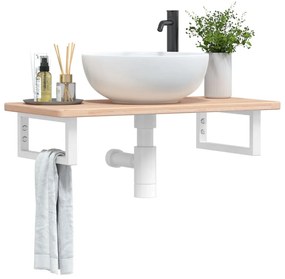 Ράφι Νιπτήρα Τοίχου από Ατσάλι / Μασίφ Ξύλο Δρυός